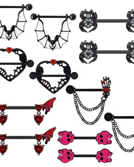 Gothic Cross Border Nipple Rings for Men Bats Spiders Cubic Zirconia Nipple Piercing Jewelry Stainless Steel Piercing Jewelry
