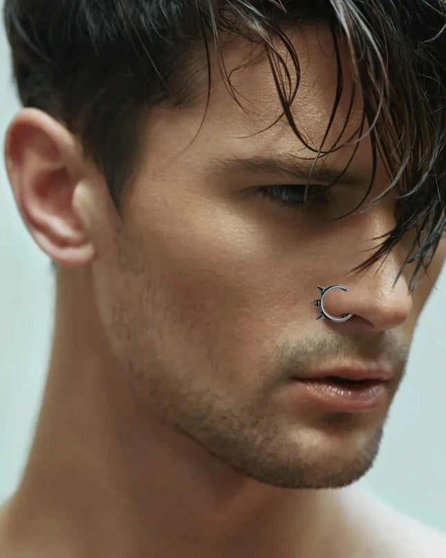1Pc Punk Spiked Septum Ring - Nostril Piercing Surgical Steel Hinged Hoop Cartilage Earring Nose Clicker Segment Hoop