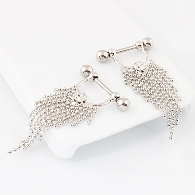 Retail 2 pieces/lot Tassel Nipple ring body Piercing jewelry 14G 316L surgical steel bar Nickel-free