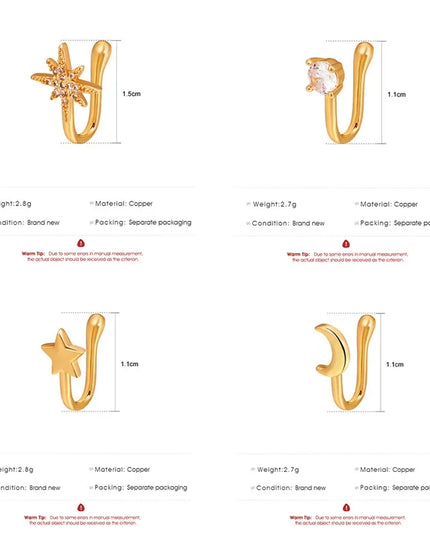 Fashion Nose Ring Charm Crystal Butterfly Pentagram Nose Ring Women Fake Piercing Clip on Nose Ear Rings Body Jewelry