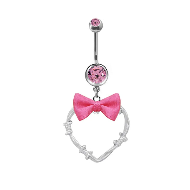 Beautiful Bow Belly Button Ring for Women Heart-shaped Belly Piercing Jewerly Surgical Steel Body Piercing Jewelry