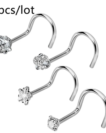 3/4/5/8/10/15/30pcs/lot Fake Nose Studs Ring Piercing Sets L-S-Shaped Curved Nose Rings Pack Steel Star Heart Moon Nose Jewelry