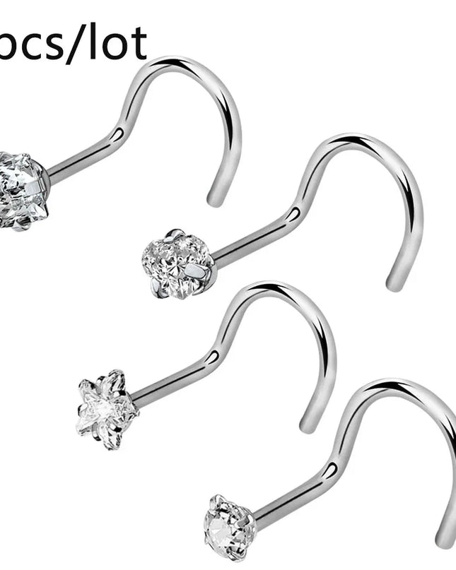 3/4/5/8/10/15/30pcs/lot Fake Nose Studs Ring Piercing Sets L-S-Shaped Curved Nose Rings Pack Steel Star Heart Moon Nose Jewelry