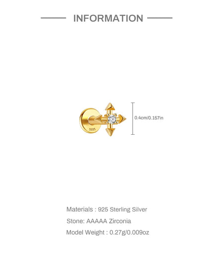 CANNER 1PC 925 Sterling Silver Flat Bottom Piercing Earring for Women Exquisite Crown Ear Studs Cartilage Earring Fine Jewelry
