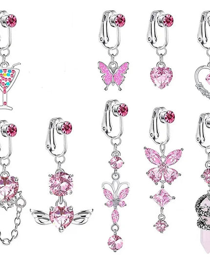 1Pcs Heart Belly Button Rings Pink 14G Women Fashion Belly Ring Dangle Cz Butterfly Punk Spider Navel Piercing Barbell Pircing