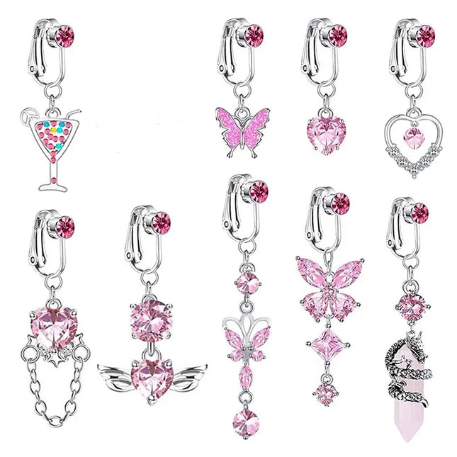 1Pcs Heart Belly Button Rings Pink 14G Women Fashion Belly Ring Dangle Cz Butterfly Punk Spider Navel Piercing Barbell Pircing