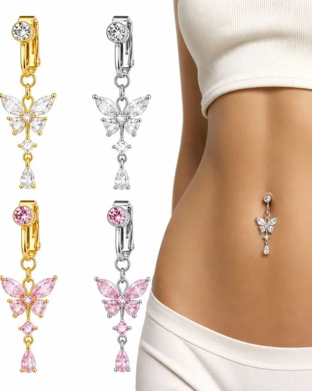 Butterfly Design Clip on Belly Button Zircon Non Piercing Fake Belly Ring Copper/alloy Material Belly Button Rings Body Jewelry