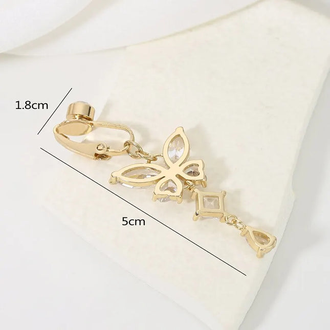 Clip On Belly Button Ring Butterfly Shape Copper Zircon Fake Belly Piercing Umbilical Navel Body Jewelry Trendy Fashion Style