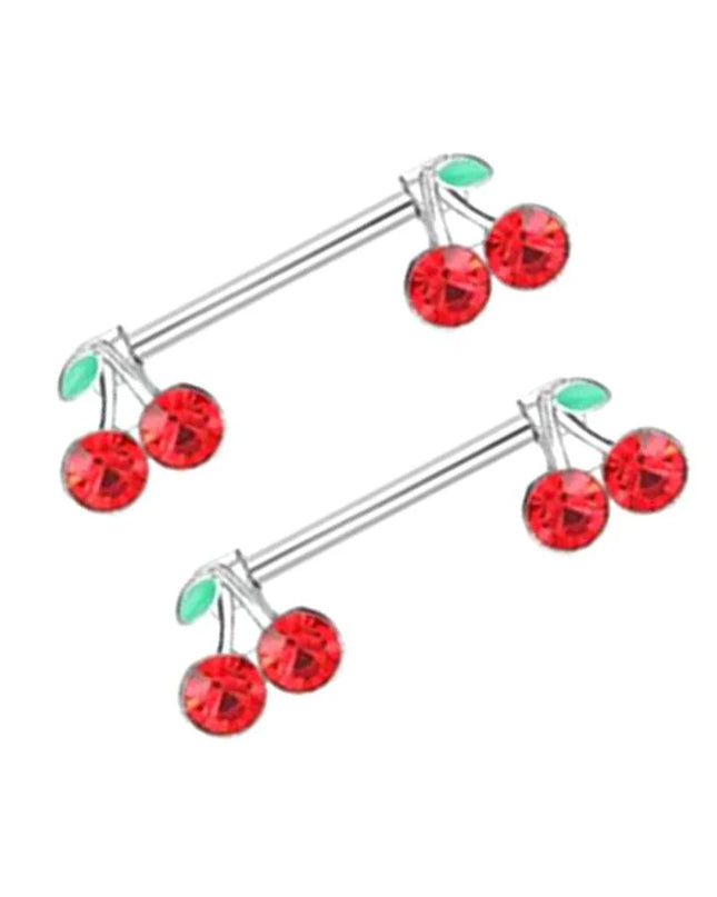 1 Pair Cute Red Crystal Cherry Breast Rings 14G Titanium Nipple Chest Piercing Body Jewelry Women Sexy Accessories Ornament