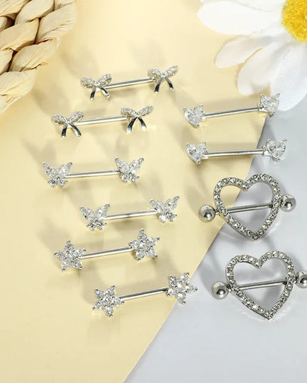 Nipple Piercing Jewelry 14G Stainless Steel Nipple Rings for Women Heart Butterfly Flower Bow Nipple Barbells