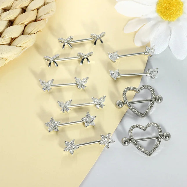 Nipple Piercing Jewelry 14G Stainless Steel Nipple Rings for Women Heart Butterfly Flower Bow Nipple Barbells