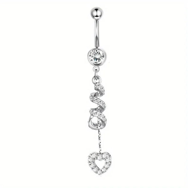 Bobisty Navel Ring 14G Heart Snake Butterfly CZ Dangling Belly Ring for Women Stunning Belly Button Piercing Jewelry