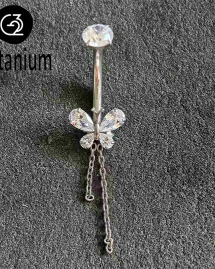 ASTM F136 G23 Titanium Belly Navel Piercing Butterfly Belly Button Rings  For Women Rhinestone Navel Rings Belly Body Jewelry