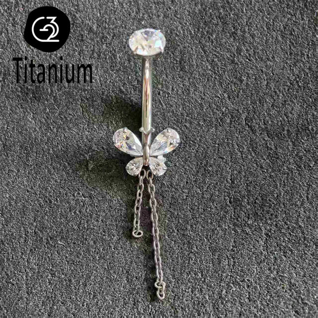 ASTM F136 G23 Titanium Belly Navel Piercing Butterfly Belly Button Rings  For Women Rhinestone Navel Rings Belly Body Jewelry