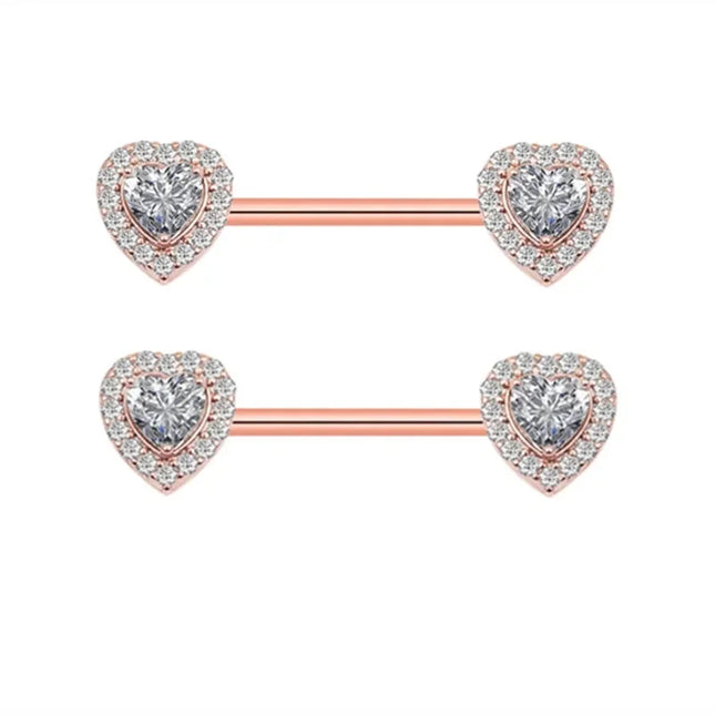 Pink Heart Nipple Piercing Barbell Set Shiny Crystal Nipple Rings Bulk For Women Flower Nippel Jewelry Pack Piercing Teton Lots