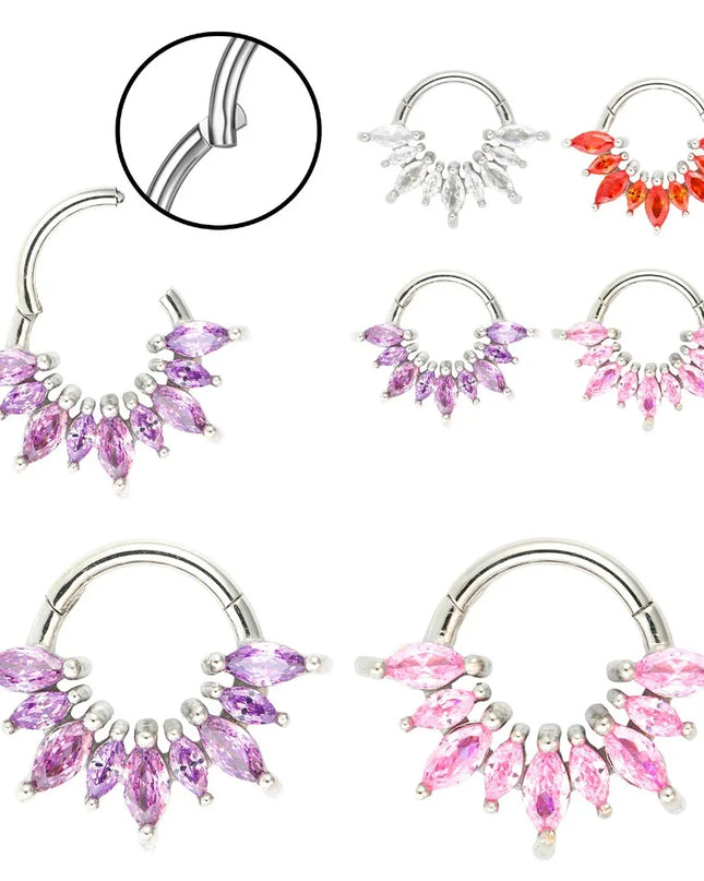 1/4 Pcs 316 Stainless Steel Closed Hinge Inlaid Purple, Pink, White, Orange 5A Zircon Pierced Nose Ring Earrings