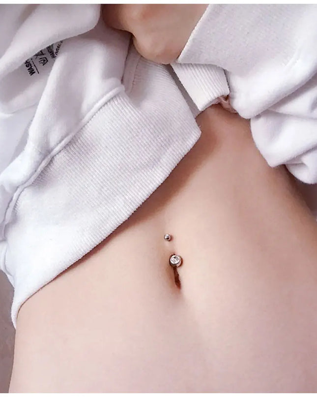 Double Gem Belly Button Rings Stainless Steel Crystal Rhinestone Navel Rings Barbells Studs Women Girls Body Piercing Jewelry