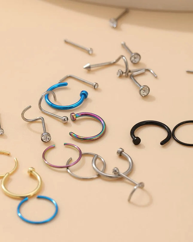 22 Pcs Of Suit Fake Nose Ring Earrings Fashion Punk Non-nose-piercing Septum Women Jewelry