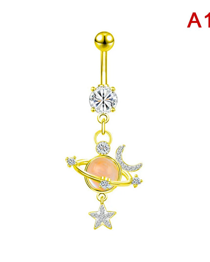 Pink Crystal Pendant Belly Button Rings For Women Stainless Steel Navel Piercing Jewelry Rabbit Heart Bear Butterfly Belly Rings