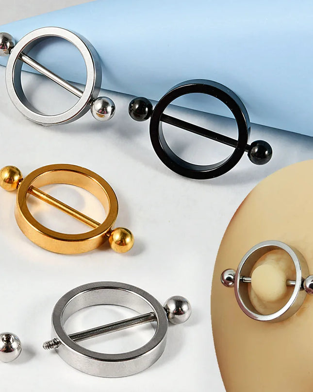 1PC Surgical Steel Black Gold Plated Nipple Piercing Round Hoop Barbell Nipple Shield Women Sexy Piercing Jewelry 14G