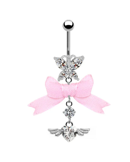 Beautiful Bow Belly Button Ring for Women Heart-shaped Belly Piercing Jewerly Surgical Steel Body Piercing Jewelry