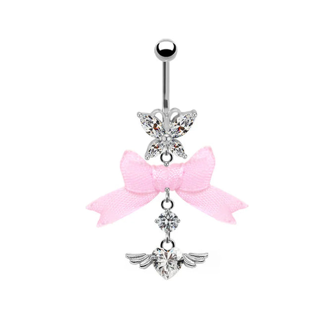 Beautiful Bow Belly Button Ring for Women Heart-shaped Belly Piercing Jewerly Surgical Steel Body Piercing Jewelry