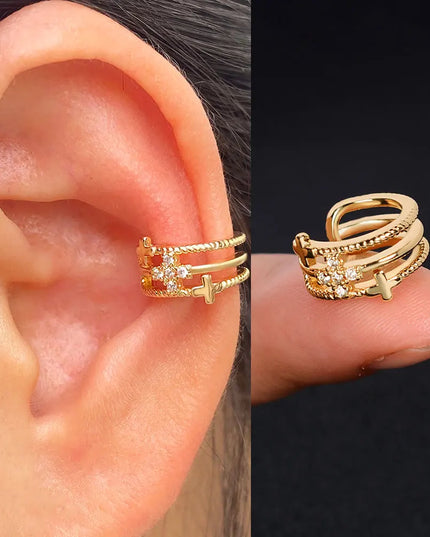 1Piece Zircon Charming Clip On Earrings Ear Cuff Without Piercing Women Geometric C Shape Earscreen Earcuffs Wrap Climb Earring