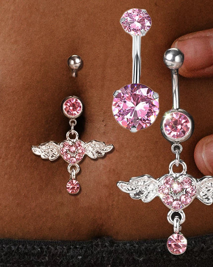 Steel Belly Button Rings Pink Crystal Piercing Navel Heart Style Navel Piercing Earring Belly Piercing Sexy Body Jewelry Ombligo