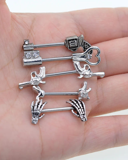 1Pair 5 Choice Gun Key shape Hand Nipple piercing Gun Piercing 14G 1.6x12/14mm No-Infection Body Jewelry Barbells