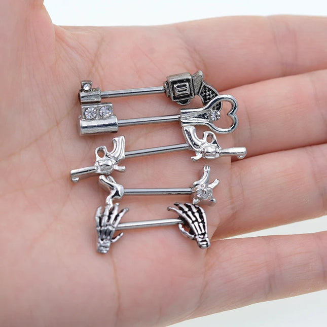 1Pair 5 Choice Gun Key shape Hand Nipple piercing Gun Piercing 14G 1.6x12/14mm No-Infection Body Jewelry Barbells