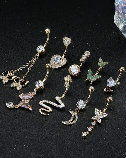 Bobisty Navel Rings for Women Navel Stainless Steel Snake Evil Eye Heart CZ Belly Button Navel Rings Belly Piercing Jewelry