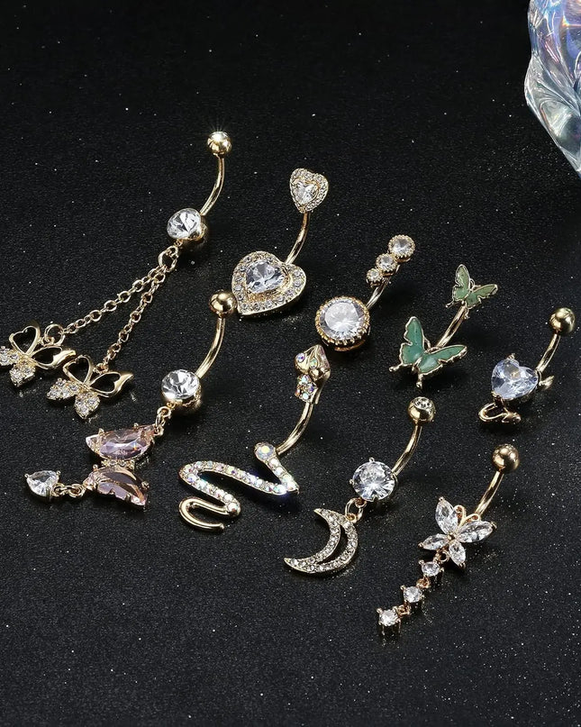 Bobisty Navel Rings for Women Navel Stainless Steel Snake Evil Eye Heart CZ Belly Button Navel Rings Belly Piercing Jewelry