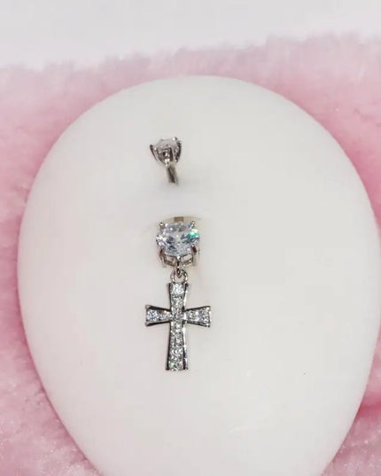 Cross Design Belly Button Ring Surgical Steel Navel Piercing Jewelry Waterproof for Daily Nightclub Wear