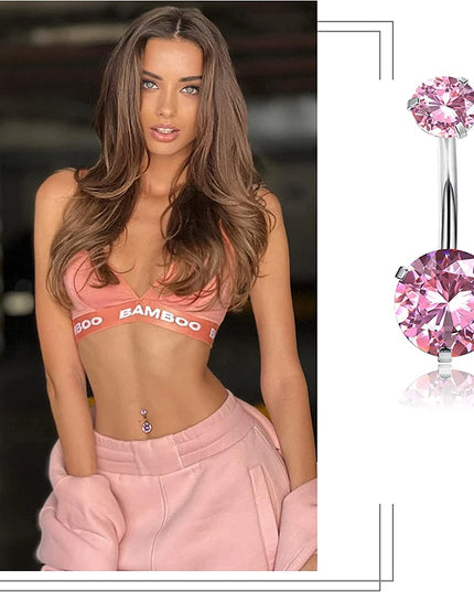 Steel Belly Button Rings Pink Crystal Piercing Navel Heart Style Navel Piercing Earring Belly Piercing Sexy Body Jewelry Ombligo