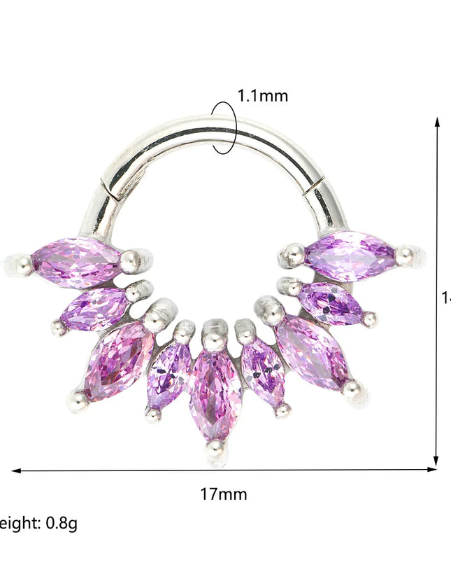1/4 Pcs 316 Stainless Steel Closed Hinge Inlaid Purple, Pink, White, Orange 5A Zircon Pierced Nose Ring Earrings