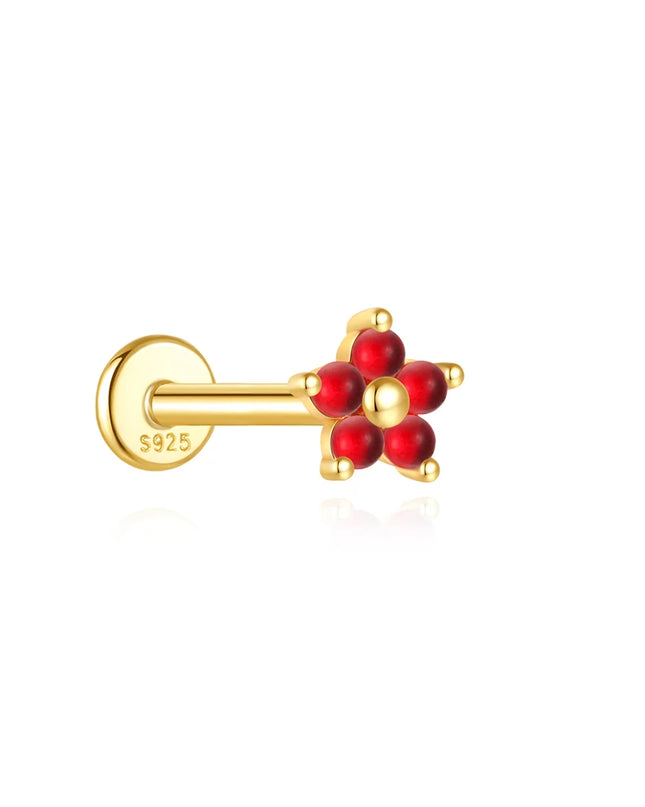 Aide 1PC 925 Sterling Silver 18K Gold Threaded Piercing Earring Women Ins Green Red Colors Zircon  Ear Bone Nail Gift Jewelry
