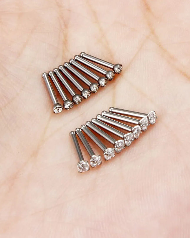 Nose Rings 2pcs 20G Surgical Steel Piercing Jewelry Straight Screw Clear CZ Nose Piercing Jewelry Silver Nostril Ring