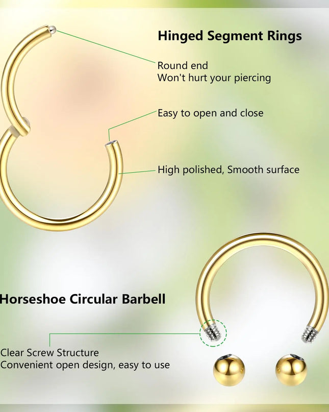 1/6/12PCS Nose Septum Rings 16G Surgical Steel Nose Piercing Jewelry 8mm 10mm 12mm Horseshoe Lip Earring Eyebrow Hoop Gold
