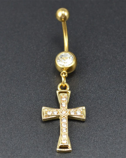 1pcs Rhinestone Cross Belly Button Ring Gold Color Silver Color Belly Button Ring Umbilical Navel Ring Body Piercing Jewelry