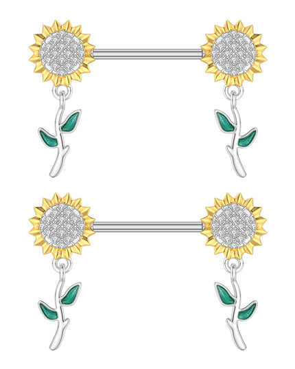 2PCS Both Sides Screwed Heart Nipple Piercings 5 Crystal CZs Nipple Ring Nipple Shield Barbell for Women Body Piercing Nombril