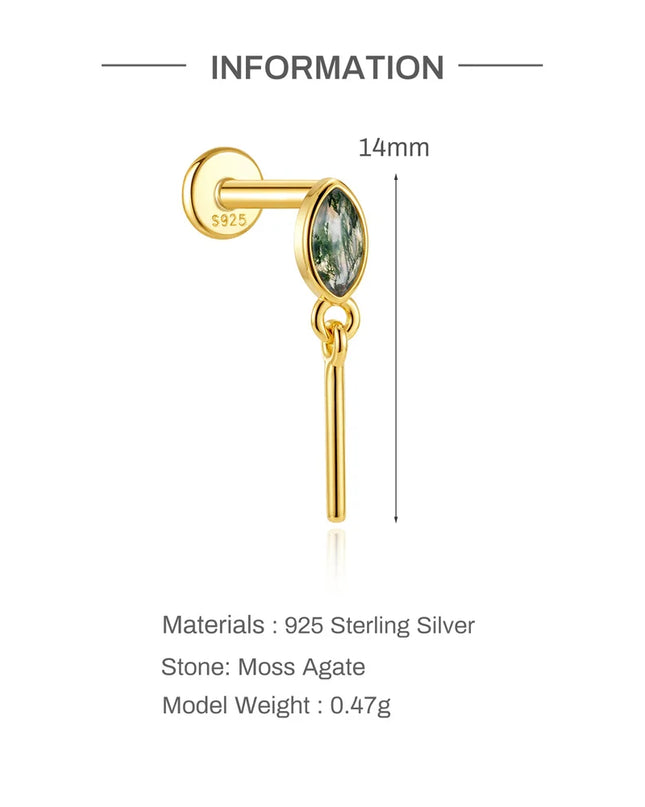 Aide 1PC 925 Sterling Silver 18K Gold Threaded Piercing Earring Women Ins Green Red Colors Zircon  Ear Bone Nail Gift Jewelry