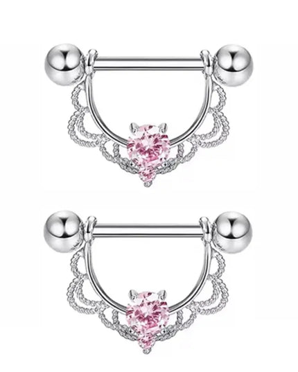 1Pair Pink Butterfly Nipple Piercing Jewelry Shiny Crystal Nipple Rings For Women Girls Heart Nipple Barbells Piercing Pezon