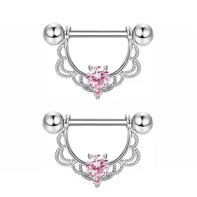1Pair Pink Butterfly Nipple Piercing Jewelry Shiny Crystal Nipple Rings For Women Girls Heart Nipple Barbells Piercing Pezon