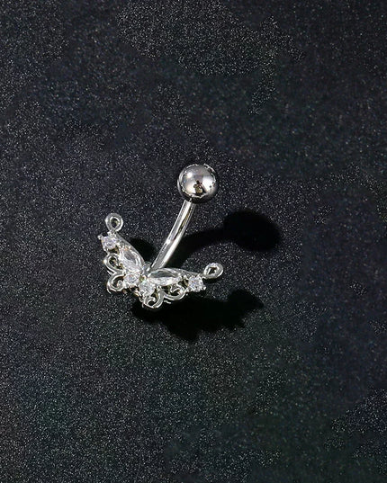 Women's Sexy Belly Button Ring Stainless Steel Navel Piercing with Butterfly Flower Design Body Jewelry