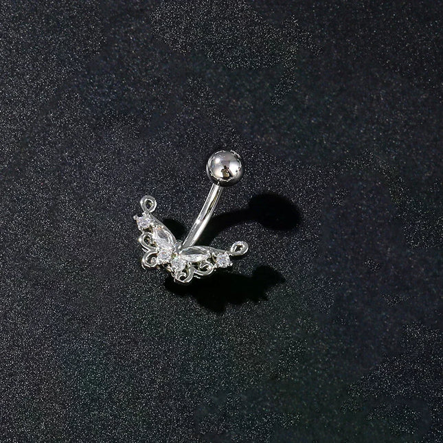 Women's Sexy Belly Button Ring Stainless Steel Navel Piercing with Butterfly Flower Design Body Jewelry