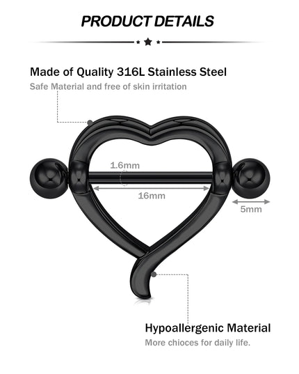 1Pair Heart Shaped Nipple Rings Piercing Jewelry for Women Sexy Clips Stianless Steel Nipple Ring Clamps Pierced Body Jewelry