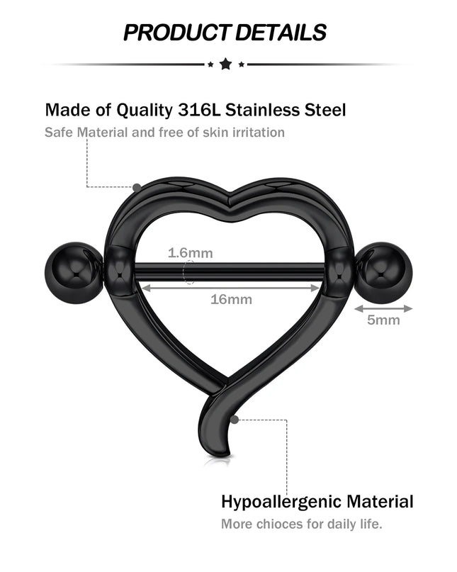 1Pair Heart Shaped Nipple Rings Piercing Jewelry for Women Sexy Clips Stianless Steel Nipple Ring Clamps Pierced Body Jewelry