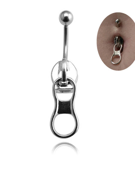 Punk Belly Button Rings Stainless Steel Navel Nail Creative Zipper Navel Ring For Women Girls Body Piercing Jewelry Gifts