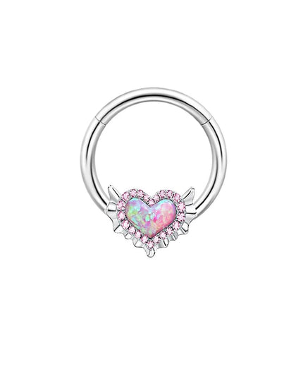 Pink Navel Belly Button Rings Women Opal Heart Nose Clip Lip Labret Piercing Helix Screw Earring Stud Cartilage Conch Piercing