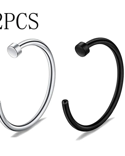 2Pcs 20G 0.8Mm Thin Fake Nose Ring Septum Helix Nostril Piercing Labret Lip Fake Piercing Titanium Cartilage Fake Earrings Hoop